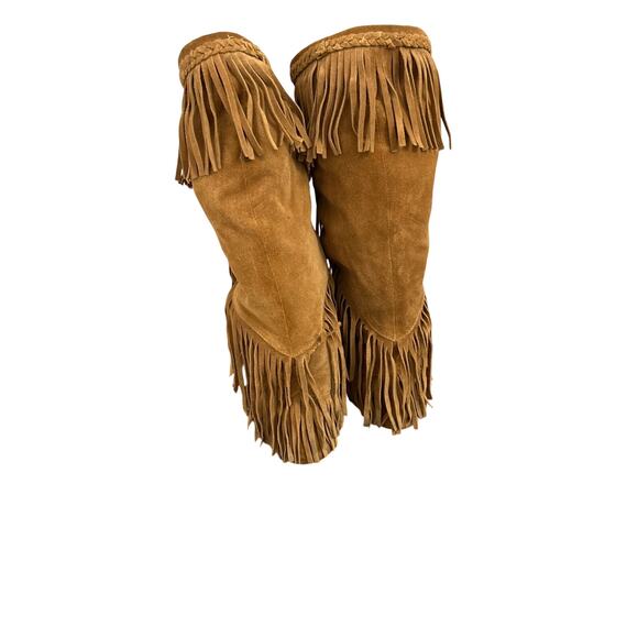 Sam Edelman Utah Tan Suede Fringe Leather Bohemian Western Tall Boots Size 7 - Picture 7 of 10
